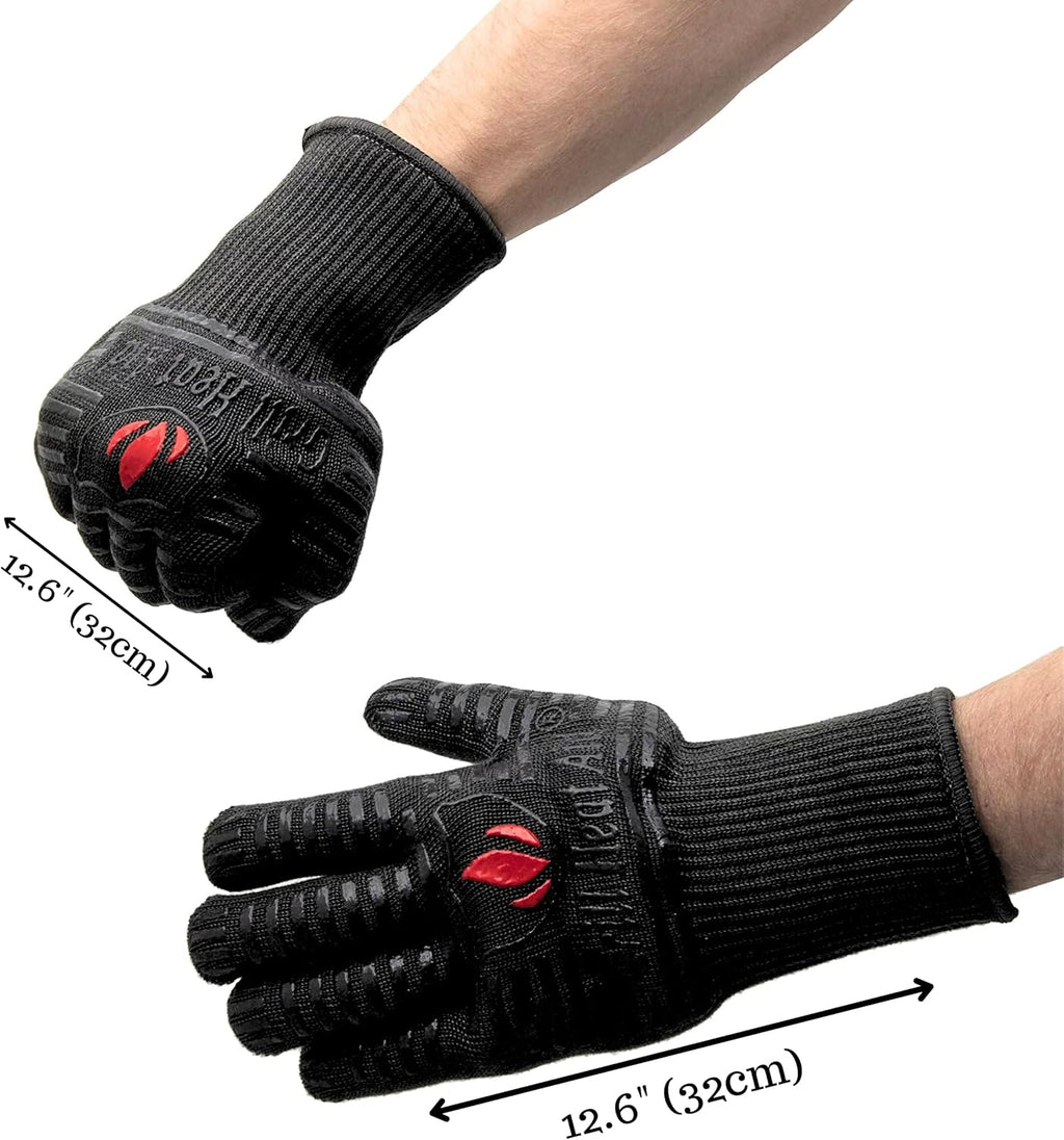 GRILL HEAT AID BBQ Grill Gloves Heat Proof for Grilling – Fireproof 1472°F Heat-Resistant Grill Mitts for Outdoor Barbecue and Smoker, Campfire, Fire Pit, Oven Glove with Fingers for Baking Pizza