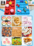 Dog Paw and Bone Molds,Non-Stick Food Grade Silicone Dog Treats Molds for Chocolate, Candy - Set of 6