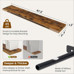 Fun Memories 48 Inch Deep Floating Shelves for Wall, 2 Pack of Long Wall Mounted Wood Shelves with Invisible Brackets for Bathroom, Bedroom, Living Room, Kitchen Decor and Storage, Brown