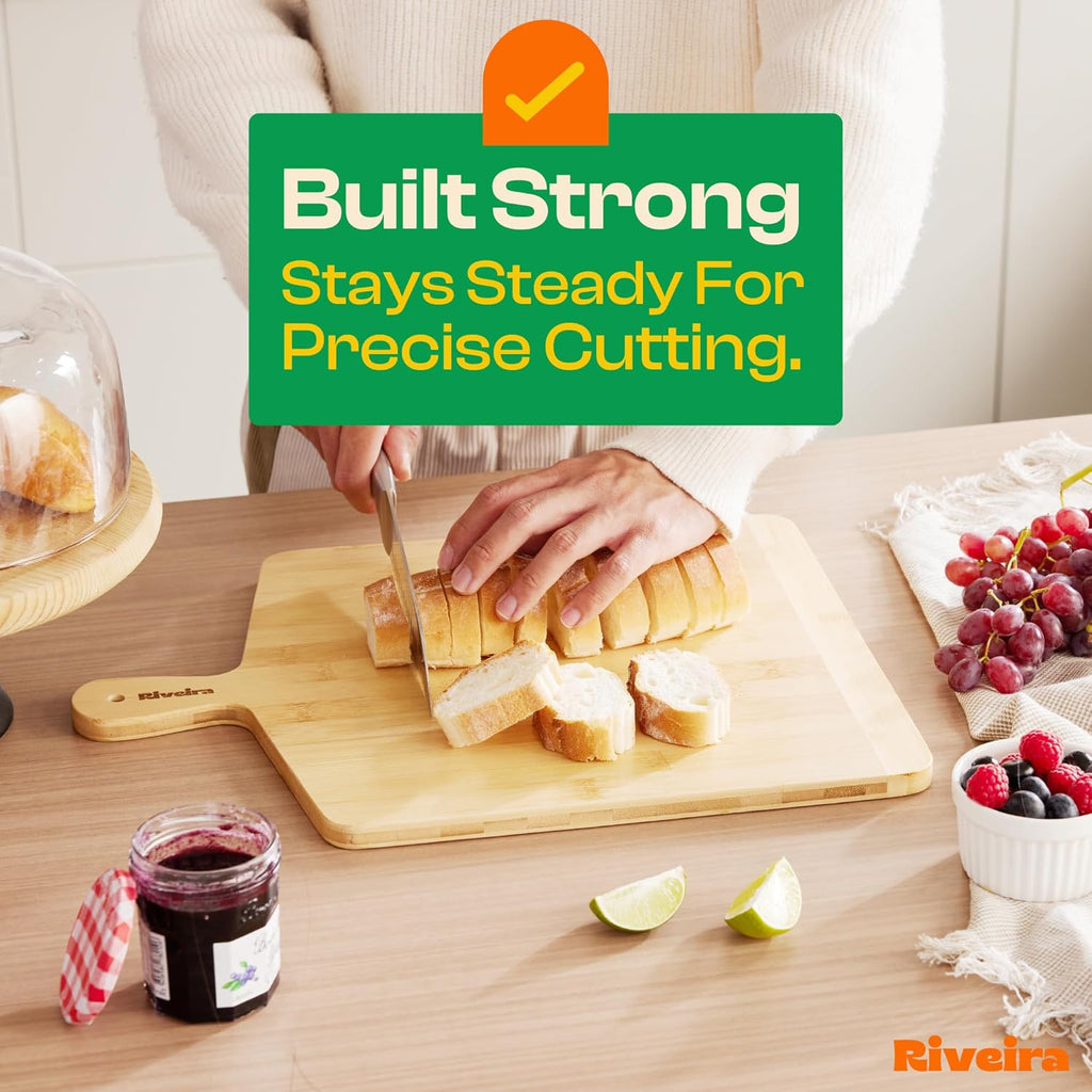 Riveira Two Tone Bamboo Wood Cutting Board – Gourmet Bamboo Grandeur: 17 x 13 Wooden Cutting Board – Wooden Cutting Boards For Kitchen Decorative – Innovative Juice Grooves Wooden Chopping Board