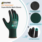 DULFINE ANSI A4 Cut Resistant Work Gloves for Men,6 Pairs Pack.Touchscreen Micro Nitrile Coated,Anti-Slip & Durable for Construction, Wood Cutting,Glass Factory Industrial Use(Medium)