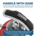 Viking 3-Ply Stainless Steel Tea Kettle, 2.6 Quart Stovetop Hot Water Pot with Tempered Glass Lid, Ergonomic Handle, Induction Ready, Red