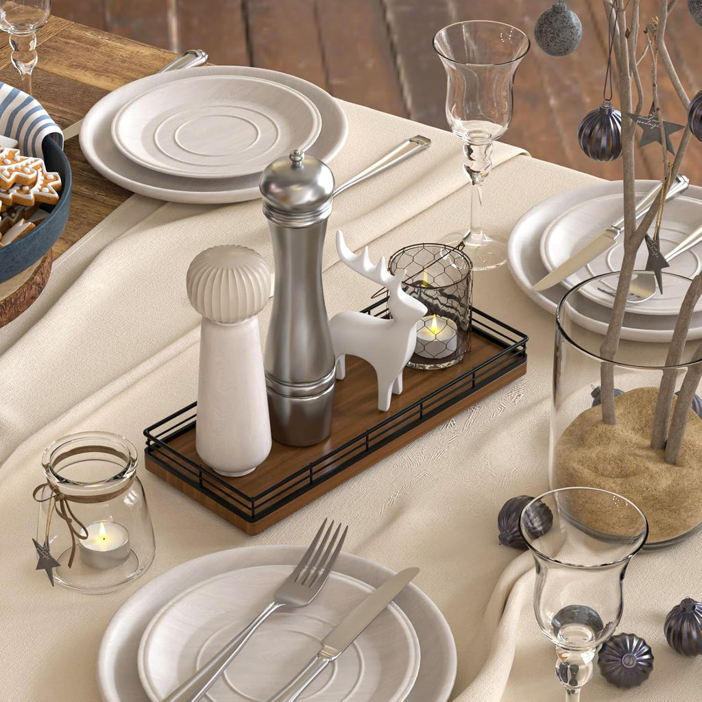 Wooden Decorative Tray, Oak 11.2" L Coffee Table Tray for Kitchen Countertop Soap Sponge Holder Candle Nightstand Table Centerpieces for Dining Room Decor Walnut