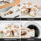 Fall Dish Drying Mat for Kitchen Counter Squirrel Drying Pad Absorbent Drying Mats for Countertops Sinks Draining Racks Pine Cone Autumn Maple Leaves Drainer Holiday Harvest Thanksgiving Decor 18x24