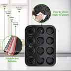 NutriChef 12-cup Black Oven Muffin Pan, Non-Stick Coated Layer Surface, Even Heating Muffin Tray for Muffins, Cupcakes, Pastries & Mini Pies, Used for Model Number NCBK6BK