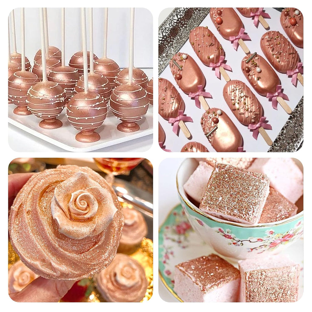 Rose Gold Edible Glitter Spray - 15g Edible Rose Gold Glitter for Cakes Food Grade Metallic Shimmer Powder Cake Spray for Cookie Decorating Chocolate Strawberry