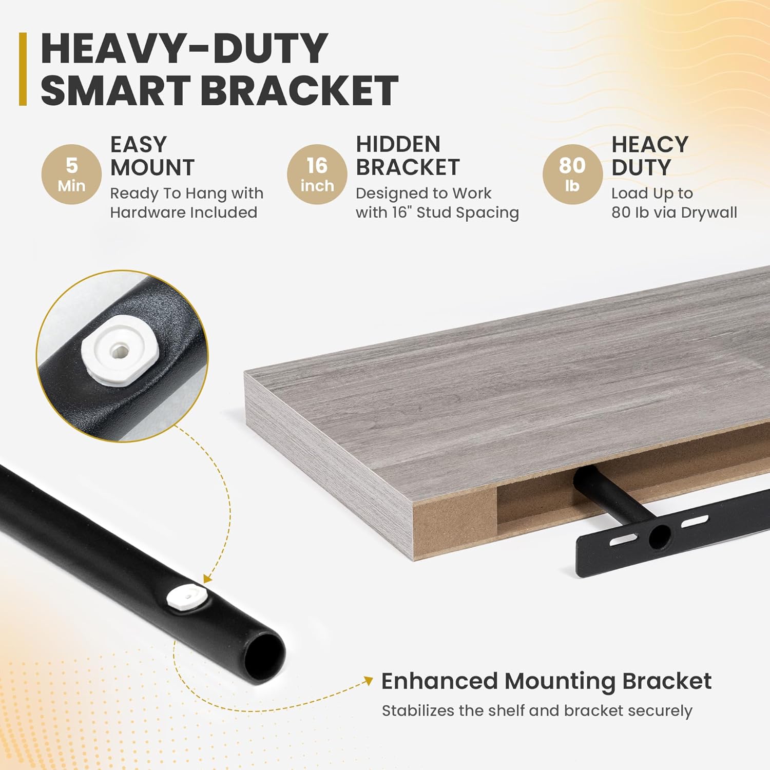 48 Inch Floating Shelves, 9.3" Deep Floating Shelf Wall Mounted, 48" Wall Shelves, Rustic Deep Bookshelf, Large Display Shelves & Storage Shelves for Bedroom, Living Room, Gray, Set of 1