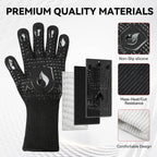 BBQ & Grill Gloves, Oven Gloves, 1472°F Silicone Oven Mitts Heat Resistant Grilling Gloves Fireproof Non-Slip for Barbecue Cooking Baking Smoking, 1-Pair Black（L）