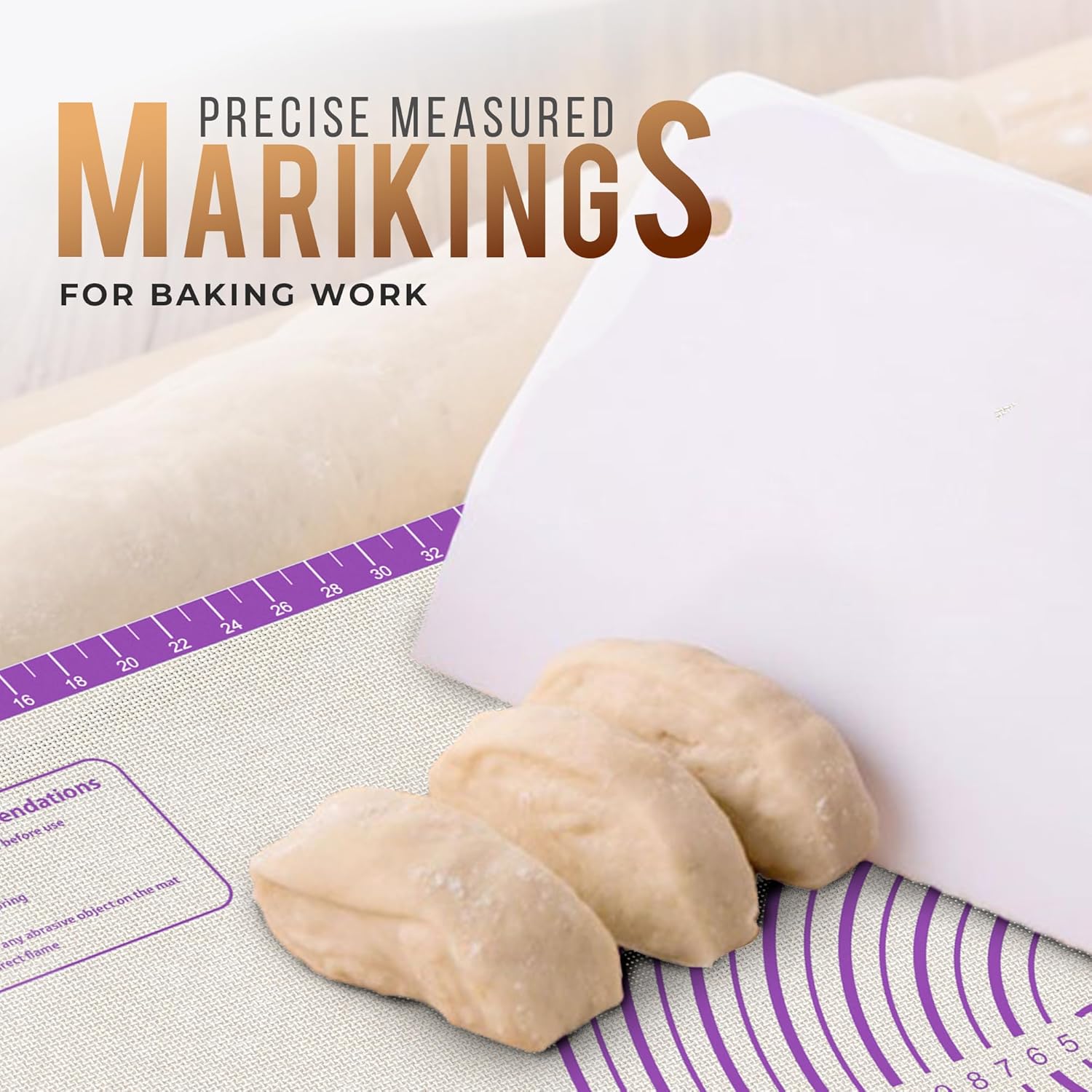 36 * 24 inches Purple, Non-Slip Silicone Baking Sheets - Baking Mat with 0.7mm Thickness - Non-Stick Pastry & Cookie Mat for Kitchen Counter for Rolling Out Dough with Measurements.
