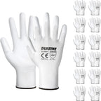 DULFINE Safety Work Gloves PU Coated-12 Pairs,White Seamless Knit Glove with Polyurethane Coated Smooth Grip on Palm & Fingers, for Men and Women, Ideal for General Duty Work (Large)