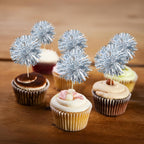 Gyufise 30Pcs Foil Firework Cupcake Toppers Sparkle Tinsel Cake Toppers Tinsel Drink Cake Decoration Cocktail Picks for Birthday Wedding Graduation Party Supplies Dark Silver