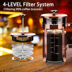 French Press Coffee Maker 304 Stainless Steel Coffee Press,with 4 Filters System, Heat Resistant Thickness Borosilicate French Press Glass, BPA-Free Brewed Tea Pot Coffee Plunger(Copper 12oz)