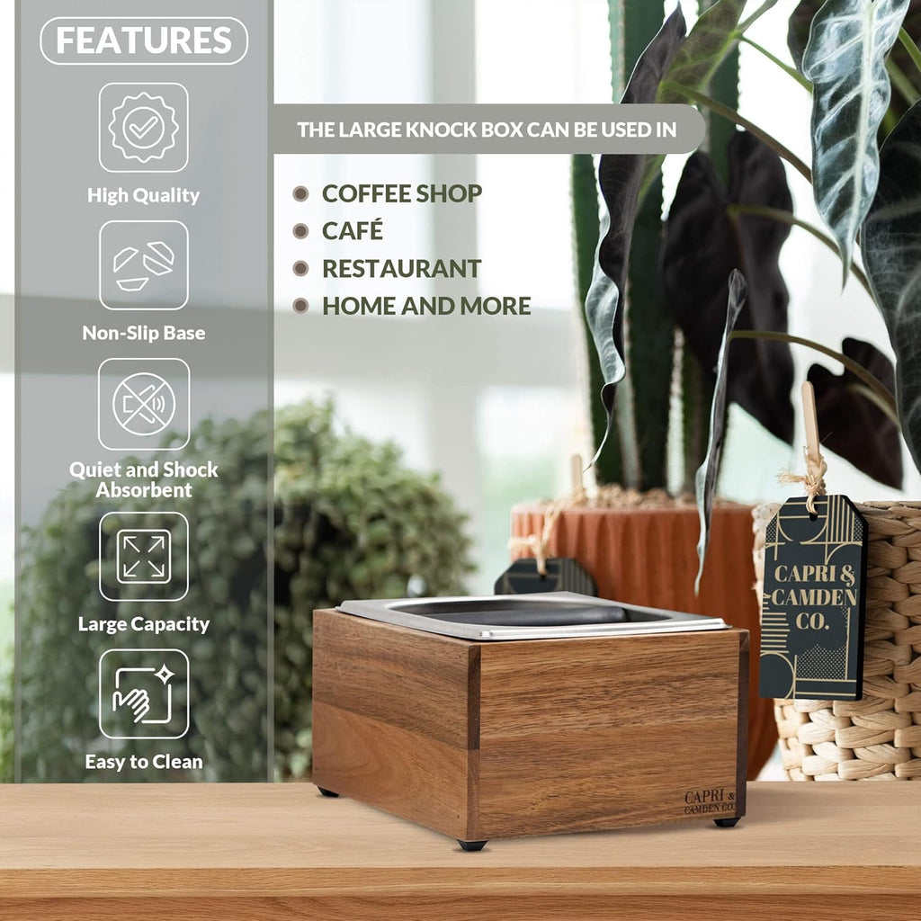 Knock Box | Large Capacity Espresso Knock Box | Non-Slip Base Knock Box Espresso | Coffee Knock Box | Shock Absorbant Espresso Knock Box and tamp station | Knock box for espresso coffee grounds