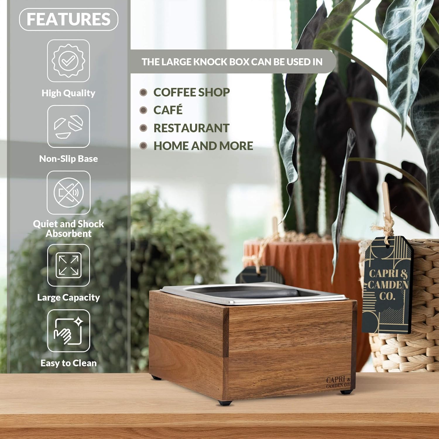 Knock Box | Large Capacity Espresso Knock Box | Non-Slip Base Knock Box Espresso | Coffee Knock Box | Shock Absorbant Espresso Knock Box and tamp station | Knock box for espresso coffee grounds