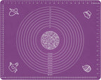 Silicone Baking Mat for Rolling Pastry Dough with Measurements, 25.6 x 17.7 BPA Free Non stick and Non Slip Purple Table Sheet Baking Supplies for Bake Pizza Cake
