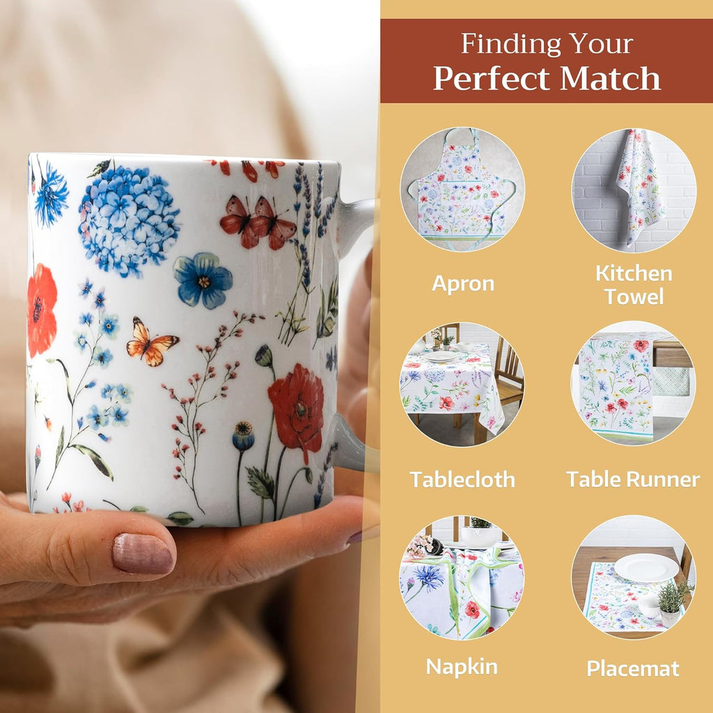 Maison d' Hermine Coffee Mug with Handles Fine Bone China Mugs Pack of One Tea Cups for Hot Beverages Cappuccino Latte Home Restaurant Office Perfect for Gift (Just Floral - Poppies Always, 15 Ounce)