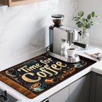 17"x 32" Coffee Bar Mat, Coffee Time Absorbent Dish Drying Mat Cuttable Hide Stain Draining Table Pad for Kitchen Counter, Coffee Bar Accessories