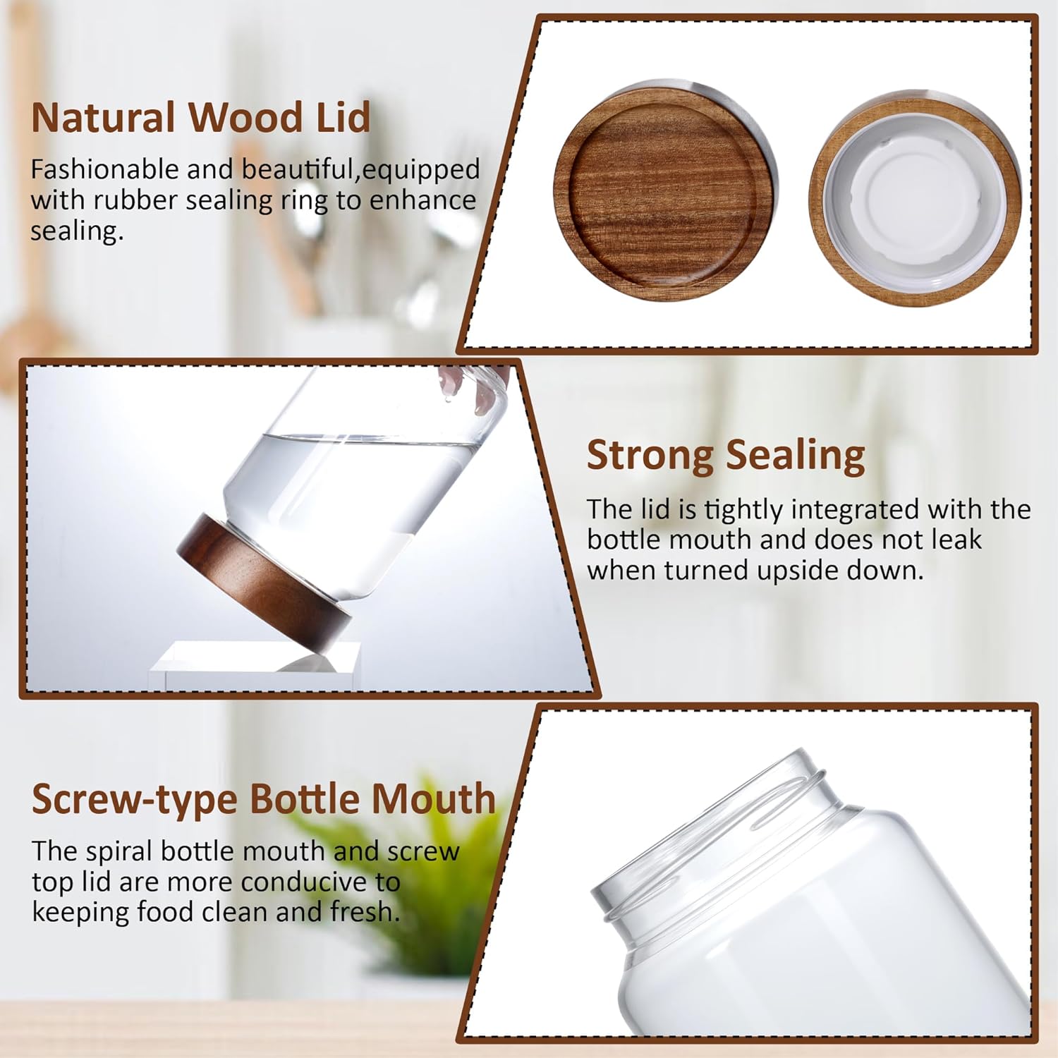 13.5 oz/400 ml Glass Jar with Airtight Wooden Screw Top Lid, Clear Stackable Food Storage Canister, Small Cute Decorative Glass Container for Coffee, Candy, Cookie, Sugar, Oatmeal, Salt, Spice