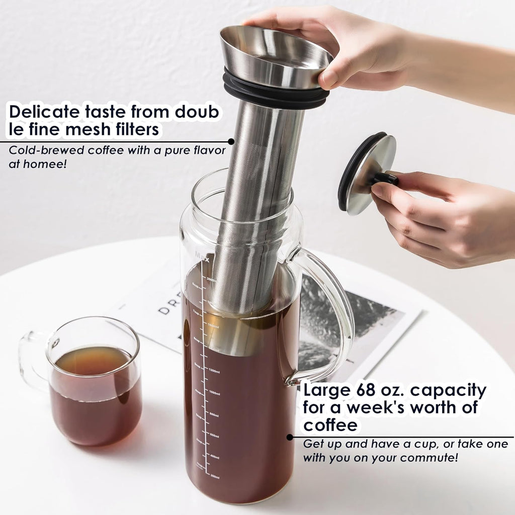 Aquach 68 Oz Cold Brew Coffee & Iced Tea Maker – Airtight Lid for Freshness Up to 2 Weeks, Dishwasher Safe
