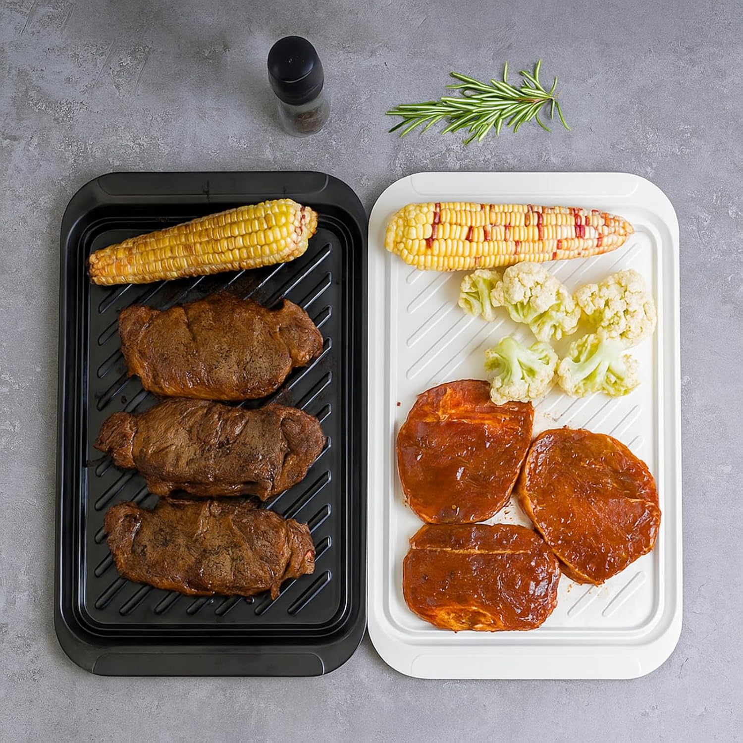 TP Grilling Prep and Serve Trays, 17" BBQ Tray for Meat Marinating and Food Plating, Melamine Serving Platters Set of 2 Grilling Accessories, Black and White