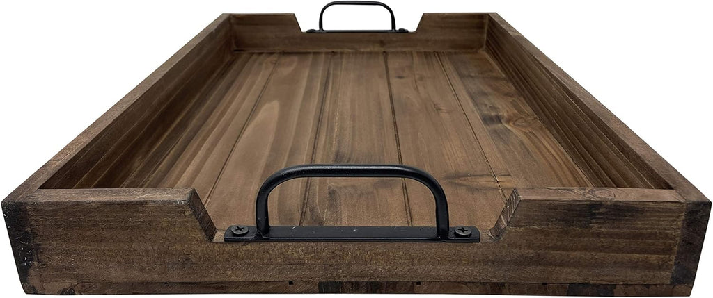 3 Piece Decorative Nested Vintage Wood Serving Tray Set for Coffee Table or Ottoman – Rustic Wooden Breakfast Trays for Kitchen, Dining Room, or Living Room – Farmhouse Platter w/Handles – Brown