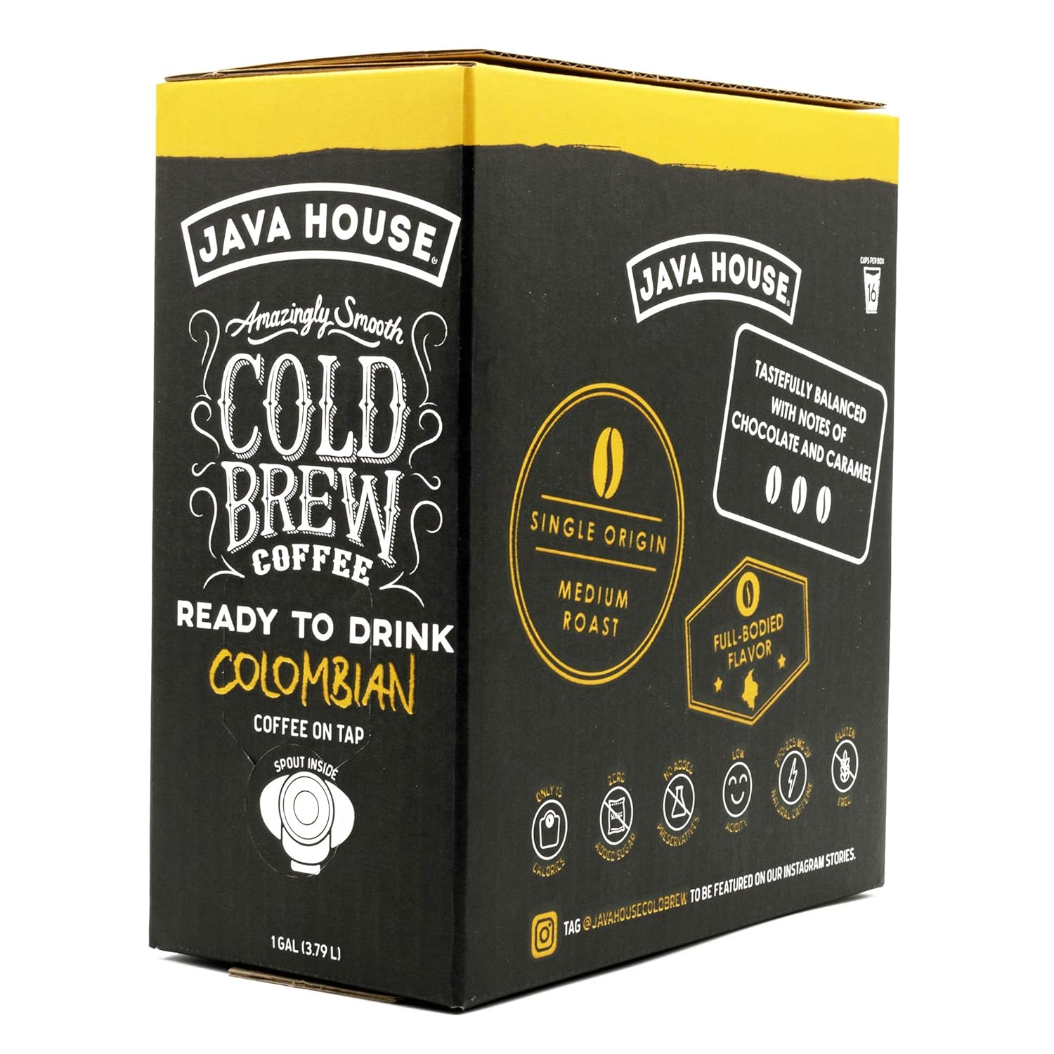 Java House Cold Brew Coffee on Tap – Premium 100% Arabica Medium Roast – Smooth Colombian Flavor with Chocolate & Caramel Notes – 1 Gallon Box (16 Servings) – Ready to Drink, No Brewing Required, Fridge-Friendly