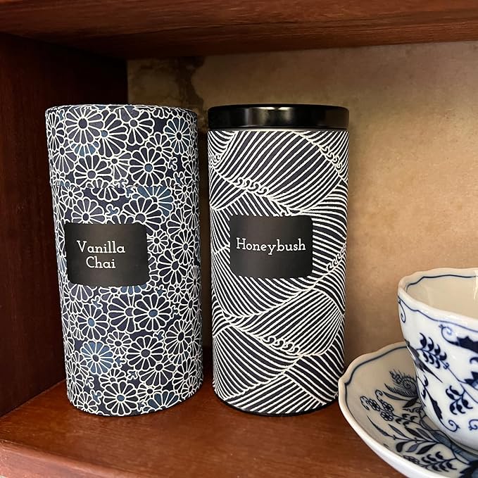 Tea Tin Labels, 160 Pre-Printed Waterproof Adhesive Labels, 1.7 x 1.2 Inches, Vinyl Material, Removable