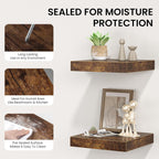 Square Floating Shelves for Wall, 8"W x 8"D x 1.2"H, Small Wooden Wall Mounted Display Shelves with Invisible Brackets for Living Room, Bedroom, Bathroom, Kitchen Decor, Set of 4, Rustic Brown