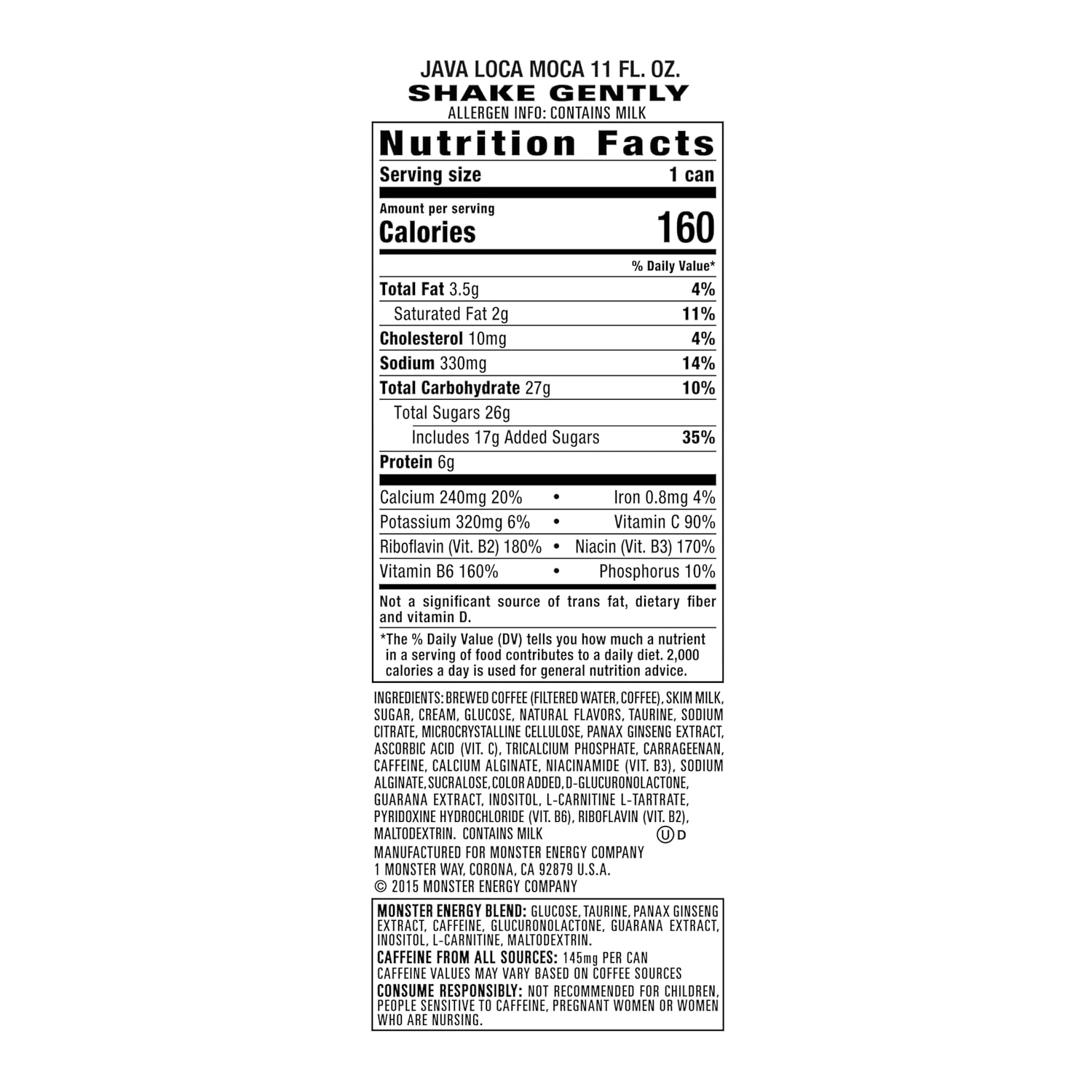 Java Monster Loca Moca, Coffee + Energy Drink, 15 Ounce (Pack of 12)