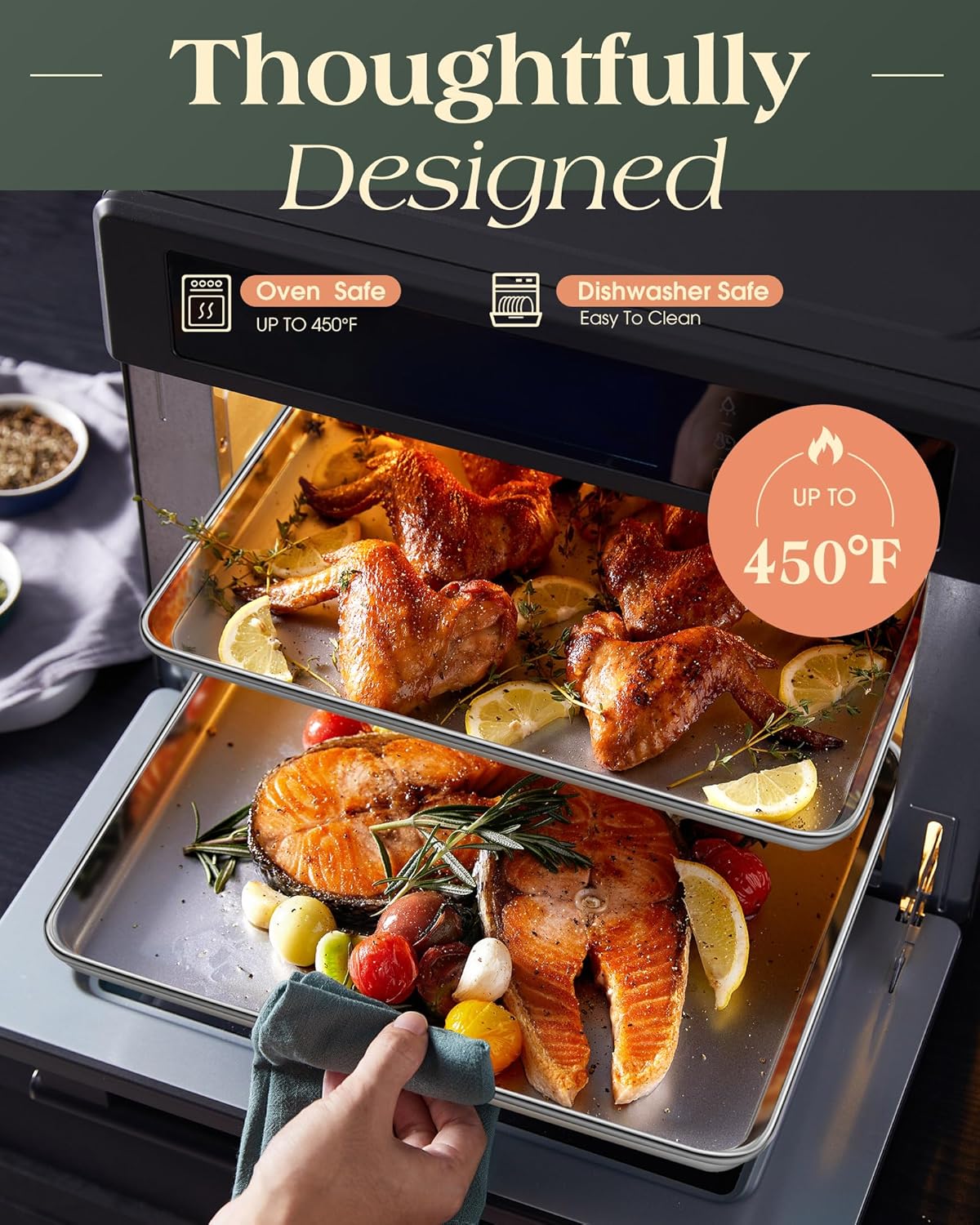 Baking Sheet Set of 2, Commercial Grade Stainless Steel Cookie Sheets for Baking, 18 x 13 Inch Thicker Large Baking Pans Oven Tray, Warp Resistant Nonstick Half Sheet Pan, Nontoxic & Heavy Duty