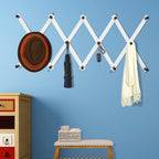 Dseap Accordian Wall Hanger: 16” High Wooden Wall Expandable Coat Rack, Hat Rack Holder, Accordion Hook for Baseball Caps, Coats, Mugs, 14 Peg Hooks, White & Black