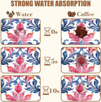 Blue and Pink Damask Coffee Mat Absorbent Dish Drying Mat for Kitchen Counter Hide Stain Coffee Bar Accessories with Rubber Backed Fit Under Espresso Machine Cafe Table, 15.7 x 23.6 Inch