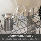 Creano Tea Glass with Stainless Steel Infuser and Glass Lid - 14oz (400ml)