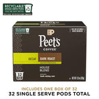 Peet's Coffee, Dark Roast Decaf Single Serve Coffee Pods - Decaf House Blend 32 Count (1 Box of 32 Pods)