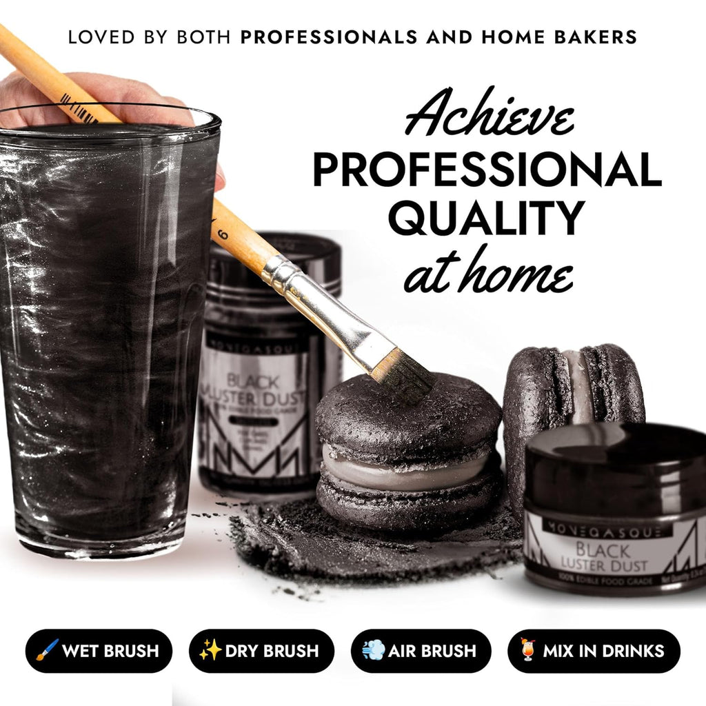 MONÉGASQUE Black Edible Glitter for Drinks 7g – Edible Glitter for Cakes & Cocktails - Black Luster Dust for Cocktail & Cake - Halloween Food Decorations, Drink, & Cake Decorating Spray Sparkles