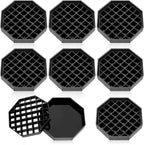 Suclain 8 Pcs 4 Inch Coffee Drip Tray Black Plastic Octagon Coffee Countertop Drip Coaster with Honeycomb Grid for Drink Tea Wine Beverage Dispenser