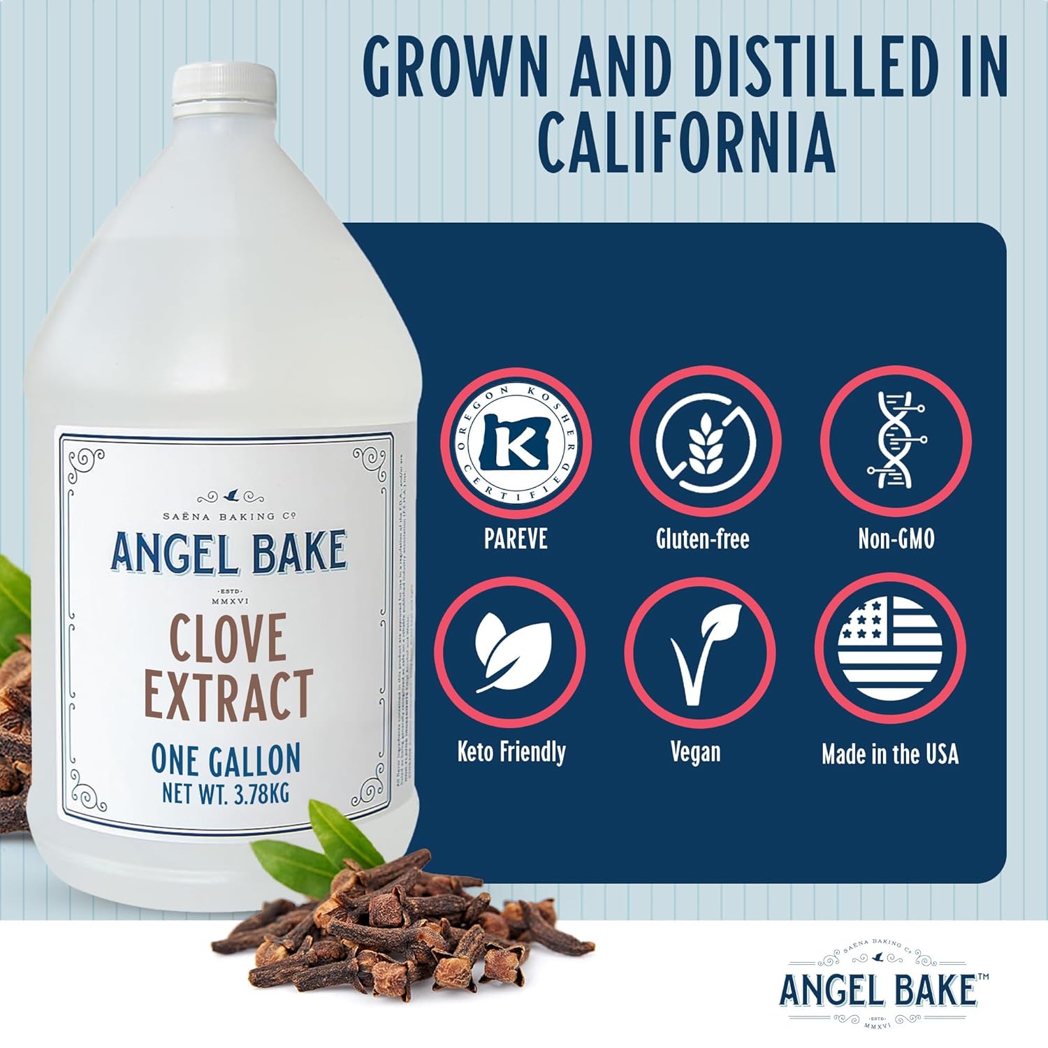 Pure Clove Extract, 1 Gallon - Natural Essence for Beverage Formulations, Bulk Manufacturing, Professional Food Developers - Kosher Certified, Vegan, Gluten-Free, Keto Friendly