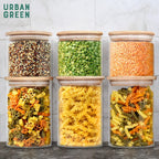 Urban Green Glass Storage Container Bamboo Lids, Glass Airtight Canisters sets, Food Jars, Pantry Organization and Storage Containers, Spice Jars, Flour Canisters of 6