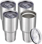30 oz Tumbler with Lid Stainless Steel Tumblers Bulk Vacuum Insulated Cup Reusable Powder Coated Travel Mug Double Wall Leak Proof Cups Keep Cold Drinks for 12 Hours Stainless, Set of 4