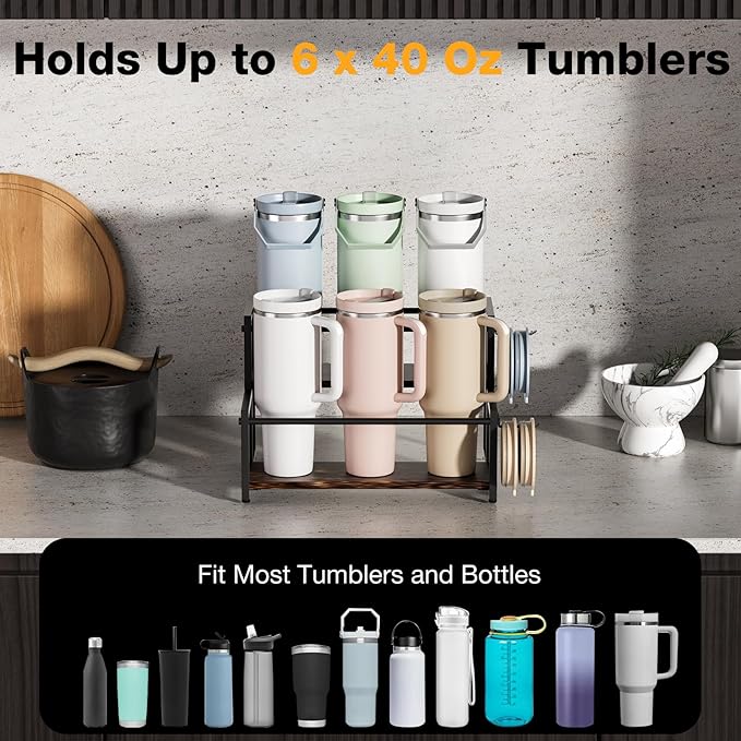 Water Bottle Organizer for Full Stanley and Others' Large Tumbler Organization, Pantry Kitchen Organizers and Storage for Cup Accessories, Water Bottle Holder Wine Rack - 2 Tier Hold 6