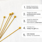 A Bar Above Antique Copper Cocktail Picks, 12 Reusable Metal Drink Garnish Sticks for Appetizers, Shrimp Cocktail, and Bloody Mary Skewers, 8-Inch Stainless Steel Stir Picks Combo