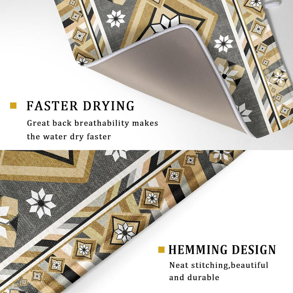 Boho Yellow Gray Aztec Dish Drying Mat for Kitchen Counter,Native American Tribal Aztec Ethnic Boho Style Drying Mat 18 x 24 Inch Microfiber Dish Drying Pad Dish Rack Pad Drainer Mat for Coffee Bar