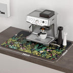 Rnivvi Coffee Mat, 16" x 24" Cute Flower Theme Coffee Bar Mats for Espresso Machine Station Accessories and Organizer, Hide Stain Rubber Backed Absorbent Dish Drying Pad for Kitchen Counter, Black