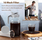 Cold Brew Coffee Maker Pitcher, 64 Oz Heavy Duty Wide Mouth Glass Mason Jar pour spout Lid with Stainless Steel Filter for Iced Coffee, Ice Lemonade, Fruit Drinks, Sun Tea
