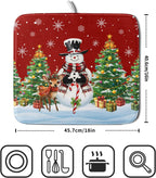 Christmas Snowman Dish Drying Mat for Kitchen Counter,Christmas Tree Winter Snowflake Red Drying Mat 16 x 18 Inch with High Absorbent Reversible Microfiber Dish Drying Pad Drainer Mat for Coffee Bar