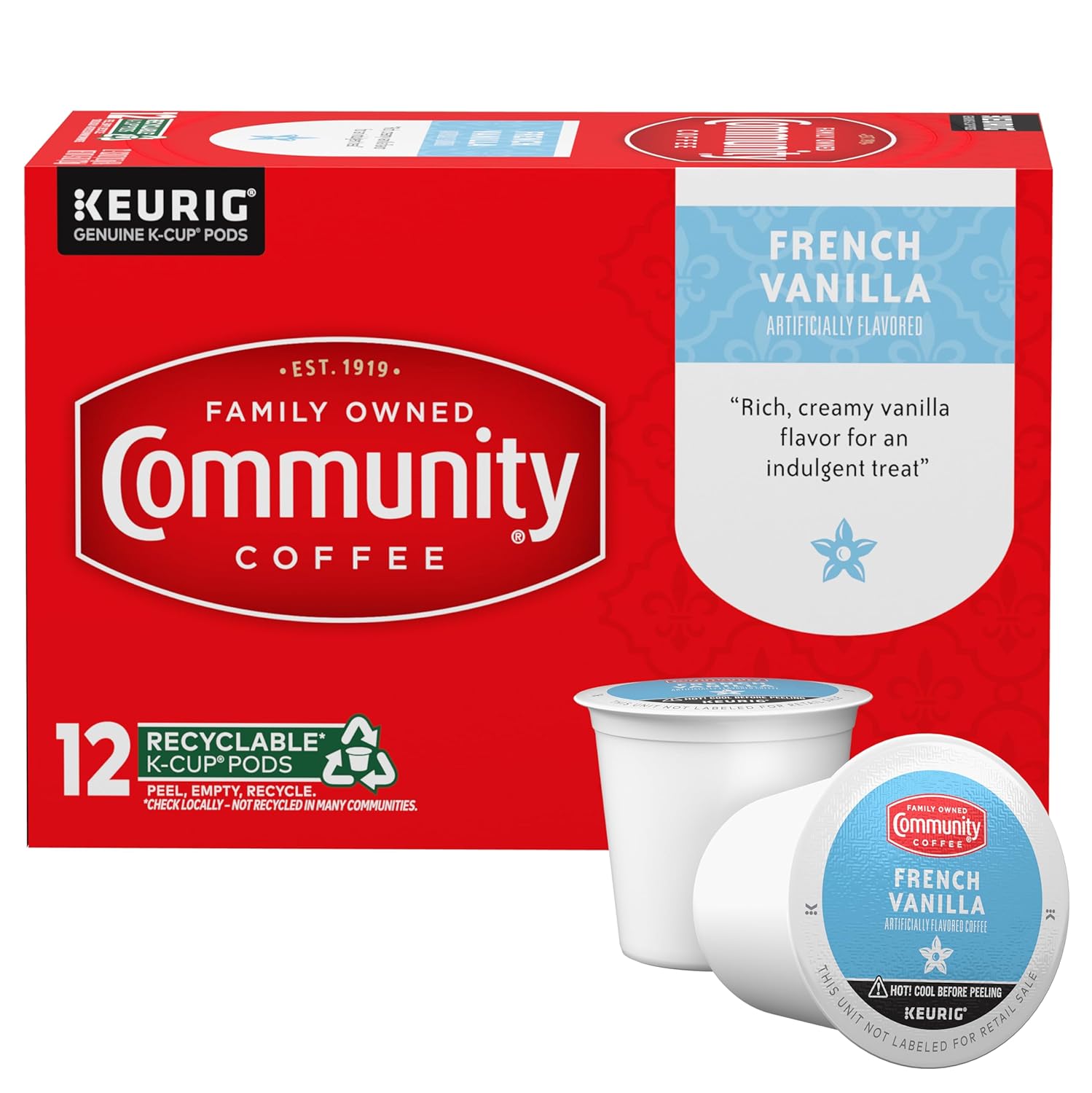 Community Coffee French Vanilla Flavored 12 Count Coffee Pods, Medium Roast, Compatible with Keurig 2.0 K-Cup Brewers, 12 Count (Pack of 1)