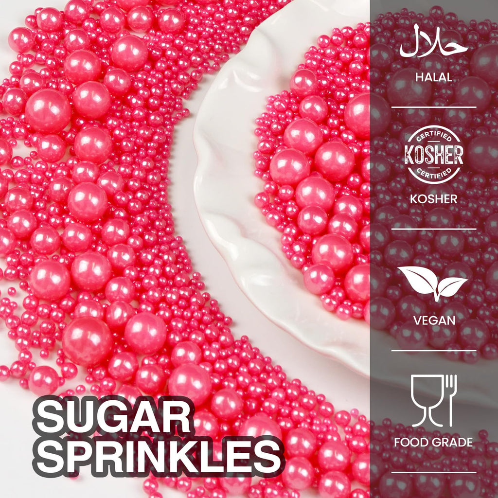 Deep Pink Pearl Sprinkles, Edible Candy Sugar Pearls, 150g/5.29oz, Pink Sprinkles for Cake Decorating, Baking Cake Decorations, Ice Cream Toppers, Cupcakes, Wedding Party Chirstmas Supplies