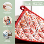 Maison d' Hermine Pot Holders Set 100% Cotton Heat Resistant Potholders 8" x 8" Hot Pads with Loop BBQ, Cooking, Baking, Grilling, Kitchen, Handling Hot Pans (Pack of 2, Orient)