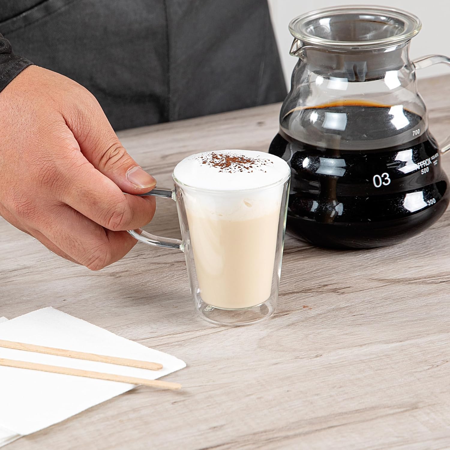 Restaurantware-Forma Professional 5.1 oz Double Wall Glass Mugs, 12 Insulated Coffee Mugs With Handle - Dishwashable, Reusable, Clear Glass Beverage Cups, Freezable, For Hot Or Cold Beverages