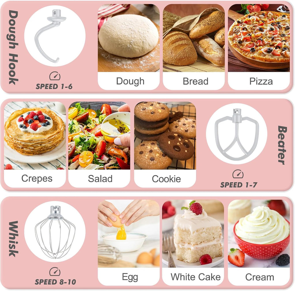 Kitchen in the Box Stand Mixer, 3.5 QT Small Electric Kitchen Mixer, 10-Speed Portable Lightweight Food Mixer with Stainless Steel Bowl, Egg Whisk, Dough Hook, Beater (Light Pink)